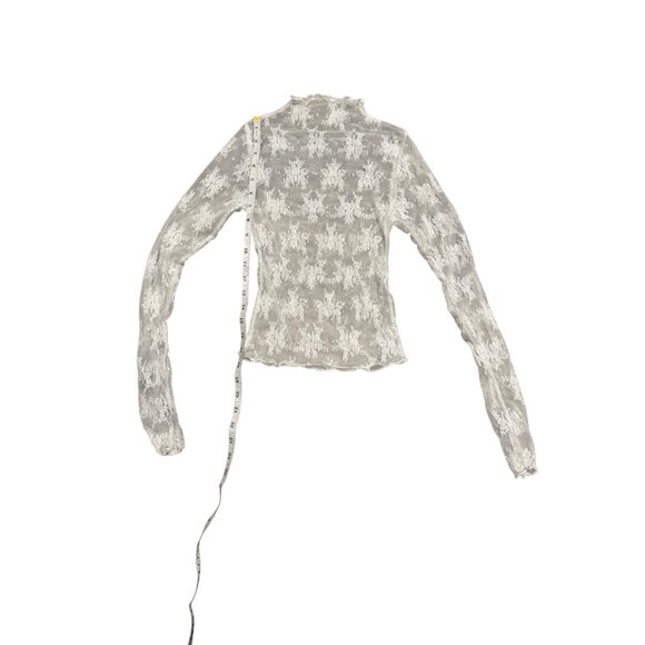 Sheer White Floral Embroidered Long Sleeve Mock Neck Top Womens S Polyester Blen - Picture 2 of 7